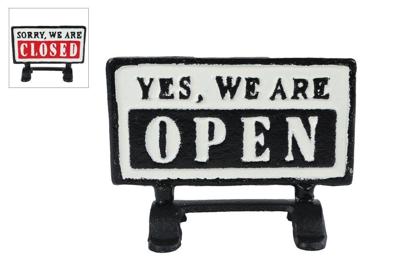 Bordje Open/Closed m/houder zwart/rood metaal