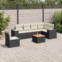 7-delige Loungeset met kussens poly rattan zwart - thumbnail