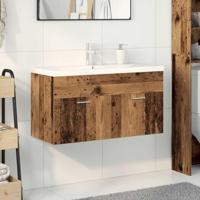 Wastafelkast met ingebouwde wasbak bewerkt hout oud hout - thumbnail
