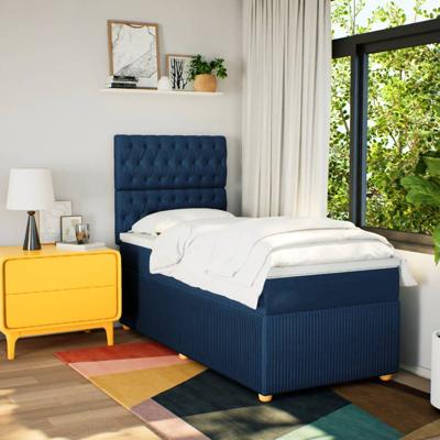 Boxspring met matras stof blauw 100x200 cm - thumbnail