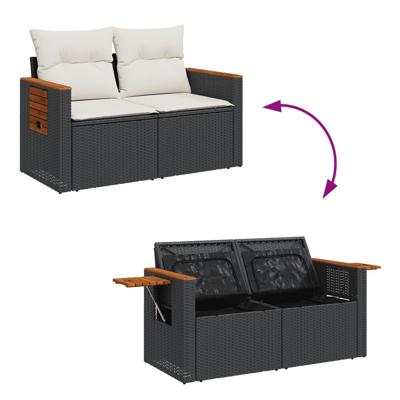 4-delige Loungeset met kussens poly rattan zwart - thumbnail