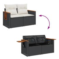 6-delige Loungeset met kussens poly rattan zwart - thumbnail