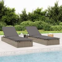 Ligbed met kussen 1 st 201x55x62 cm poly rattan grijs - thumbnail