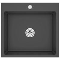 Gootsteen met kraangat handgemaakt roestvrij staal zwart - thumbnail