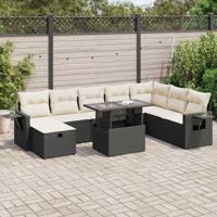 9-delige Loungeset met kussens poly rattan zwart - thumbnail