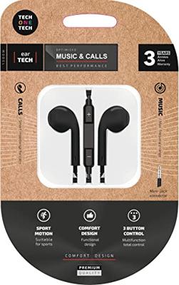 TechOneTech Ear Tech in-ear hoofdtelefoon, geïntegreerde microfoon, mini-jack stekker 3,5 mm, spraakassistent, 1,20 m kabel