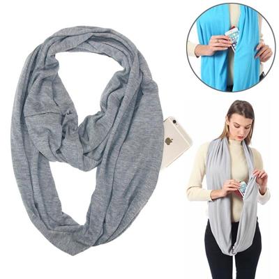 Vrouwen Solid winter Infinity Scarf Pocket lus rits zak sjaals (donkergrijs)