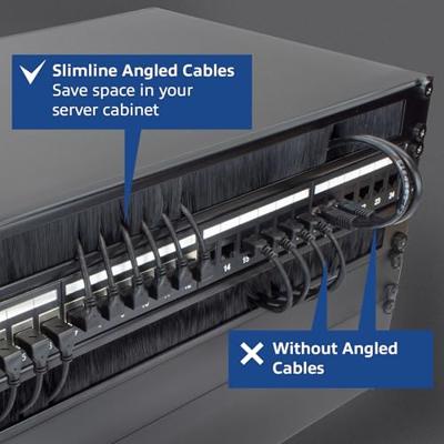 ACT Zwarte 0.15 meter U/FTP CAT6A LSZH Slimline patchkabel met RJ45 connectoren 90° haaks boven naa