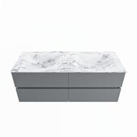 MONDIAZ VICA-DLUX 130cm badmeubel onderkast Plata 4 lades. Inbouw wastafel CLOUD dubbel zonder kraangat, kleur Glace. - thumbnail