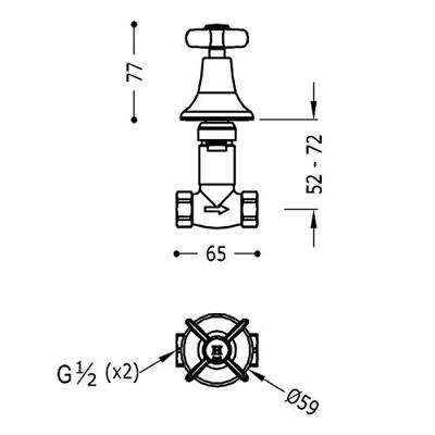 Stopkraan Tres Clasic Kruisgreep Warm Chroom Tres