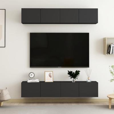 4-delige Tv-meubelen 80x30x30 cm bewerkt hout zwart