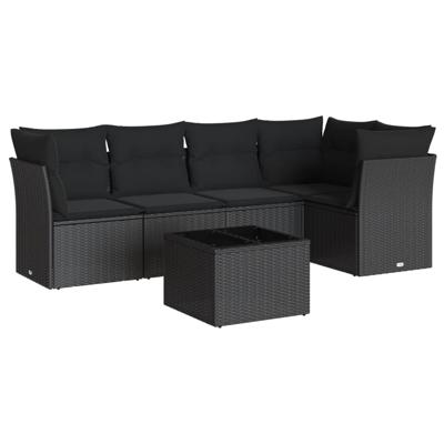 5-delige Loungeset met kussens poly rattan zwart - thumbnail