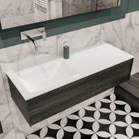 Mondiaz Lush Cloud badmeubel eiken Dark brown 120 cm 1 lade solid surface enkele spoelbak links zonder kraangat - thumbnail