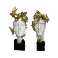 Decoratieve figuren DKD Home Decor Wit Gouden Gezicht 14 x 11 x 32 cm (2 Stuks) - thumbnail
