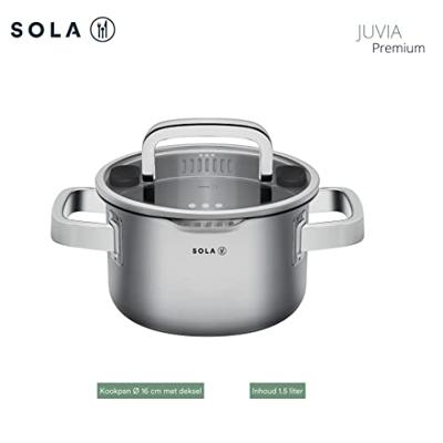 Sola Pannenset Juvia - RVS - Kookpan ø 16, 18, 20 cm & Steelpan ø 16 cm - Inductie & Downdraft geschikt - 4 Delig