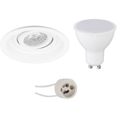 GU10 Inbouwspot Set - Mat Wit - Inbouw Rond - Verdiept - Kantelbaar - Pragmi Domy Pro - 6W - Natuurlijk Wit 4200K - Ø105mm