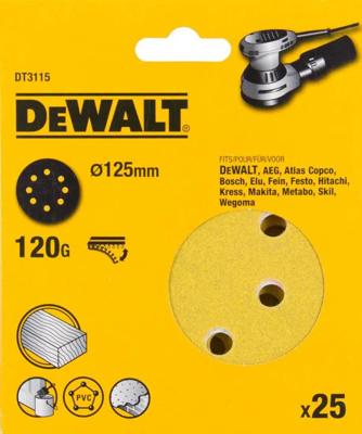 DeWALT DT3115 P120 Schuurschijf 125mm VE=25 DeWALT DT3115 P120 Schuurschijf 125mm VE=25