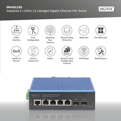 Digitus DN-651155 Industrial Ethernet Switch 4 x 2 poorten 1 GBit/s Digitus DN-651155 Industrial Ethernet Switch 4 x 2 poorten 1 GBit/s