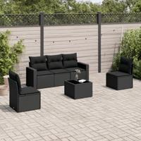 6-delige Loungeset met kussens poly rattan zwart - thumbnail