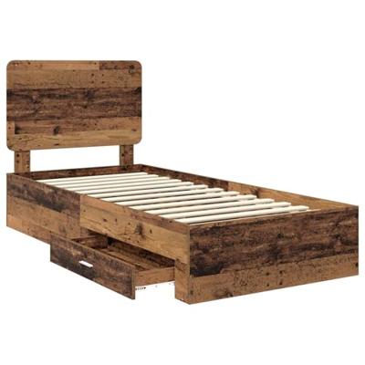 Bedframe met hoofdeinde Oudhout 90 x 190 cm Bewerkt hout