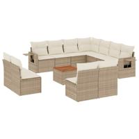 12-delige Loungeset met kussens poly rattan beige - thumbnail