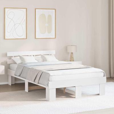 Bedframe met hoofdeinde Wit 120 x 190 cm Massief grenenhout