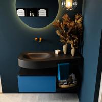 MONDIAZ RIVA 100cm badmeubel onderkast / planchet kleur Jeans met 1 lade. Wastafel DULCET links 0 kraangaten kleur Urban. - thumbnail