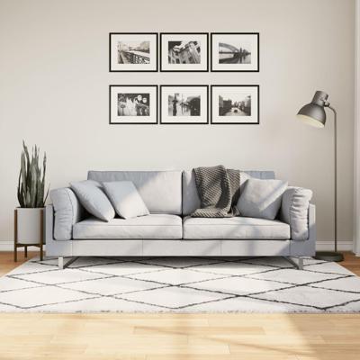 VidaXL Vloerkleed shaggy hoogpolig modern 140x200 cm crème en zwart