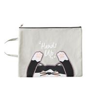 Schattige kleine verse cartoon kat a4-bestand tas school kantoorbenodigdheden canvas opbergtas (grijs) - thumbnail