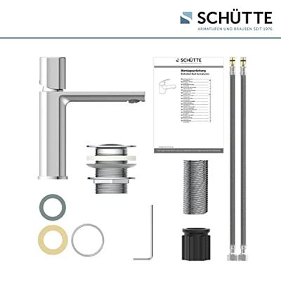 NEW YORK ééngreepsmengkraan wastafel, chroom keramische schijven geluidsarme, verwisselbare 25 mm-cartouche flexibele metalen aansluitslangen 500 mm volgens DVGW/KTW-A 1 ¼" (Ø ca. 4 cm) druk