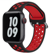 Siliconen sportband met gesp - Zwart + Rood - Geschikt voor Apple Watch 38mm / 40mm / 41mm / 42mm - thumbnail