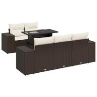 6-delige Loungeset met kussens poly rattan bruin - thumbnail