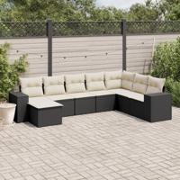 9-delige Loungeset met kussens poly rattan zwart - thumbnail