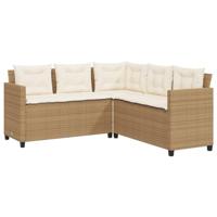 Tuinbank met tafel en kussens L-vormig poly rattan beige - thumbnail