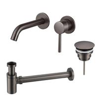 Fortifura Calvi Slim Wastafelkraanset - inbouw wastafelkraan - always open plug - verlaagde design sifon - Geborsteld Gunmetal PVD SW766534/SW769487/SW767295 - thumbnail