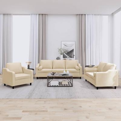 3-delige Loungeset met kussens stof crèmekleurig