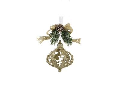 Kersthanger kerstbal ui met versiering 7 cm goud