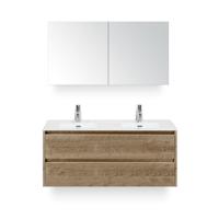 Dante Badmeubelset 120 cm - 4 laden Natuur Eiken - Keramische Wastafel Wit Cover - met Spiegelkast - thumbnail