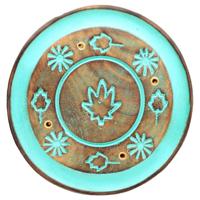 Mangohout Groen Blad Rond Wierookhouder - thumbnail