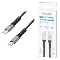 LogiLink CU0441 USB-C-kabel USB 3.2 Gen2x2 USB-C stekker 0.50 m Zwart Met LED, 4K UHD, Stekker past op beide manieren - thumbnail
