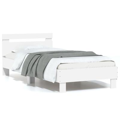 Bedframe met hoofdbord en LED-verlichting wit 75x190 cm