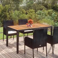 Tuintafel met houten blad 150x90x75 cm poly rattan zwart - thumbnail