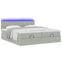 Ottoman bed met matrassen en LED's 160x200cm fluweel lichtgrijs - thumbnail