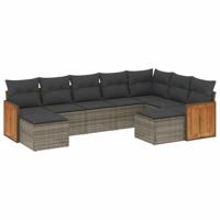 10-delige Loungeset met kussens poly rattan grijs - thumbnail