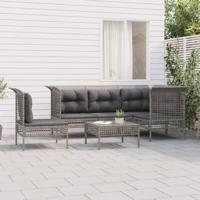 6-delige Loungeset met kussens poly rattan grijs - thumbnail