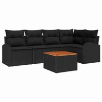 Tuinbankenset met kussen 6 pcs Zwart poly rattan - thumbnail