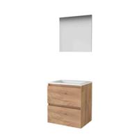 Basic-Line Basic 46 Badkamermeubelset - 60 x 46 cm - Greeploos - 2 Lades - Acryl Wastafel - Zonder Kraangat - Spiegel - Whisky Oak - thumbnail