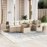 7-delige Loungeset met kussens poly rattan beige - thumbnail