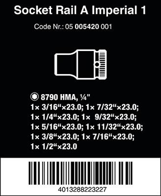 Wera A Imperial 05005420001 Dopsleutelset Inch 1/4 9-delig