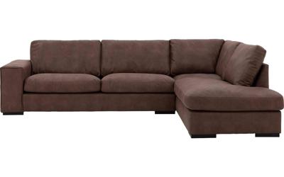 Goossens Excellent Hoekbank Morceau bruin, micro leer, 3-zits, urban industrieel met ligelement rechts Goossens Excellent Hoekbank Morceau bruin, micro leer, 3-zits, urban industrieel met ligelement rechts